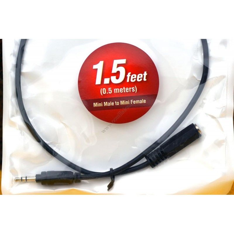 Audio Cable Pearstone MMSB-101.5B - Minijack 3.5mm TRS - 1.5ft - Microphone extension male-female - Pearstone MMSB-101.5B