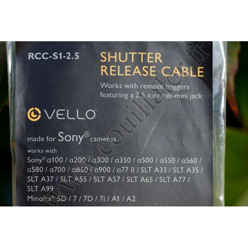 Câble pour télécommande Vello RCC-S1-2.5 - prise Sony Remote Alpha/Minolta et MiniJack 2.5mm - Vello RCC-S1-2.5