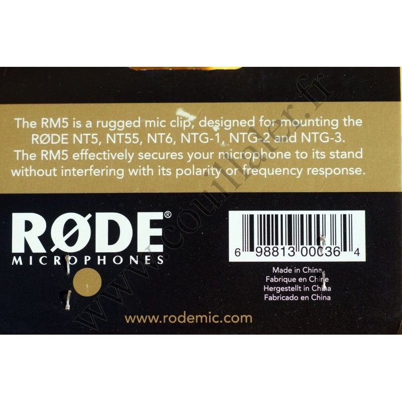 Fixation pour microphone Rode RM5 - Røde Reporter, NTG, NTG2... - Rode RM5