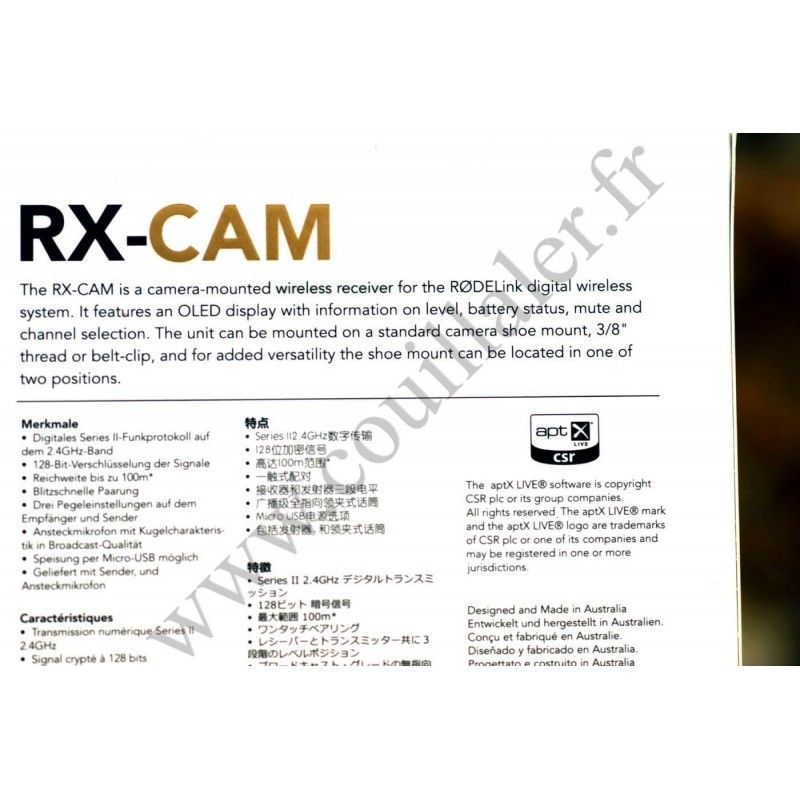 Rode RX-CAM - Wireless Receiver for microphone - RødeLink - Rode RX-CAM
