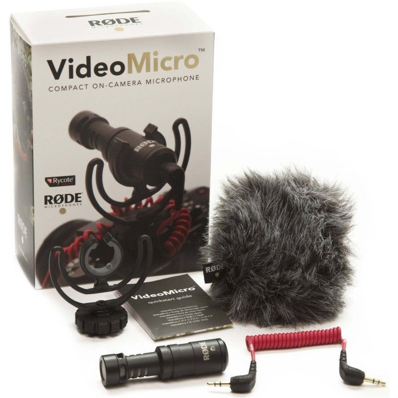 Small microphone Rode VideoMicro - DSLR camera, Camcorder - Rycote windshield - Minijack 3.5mm - Rode VideoMicro